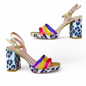 Betsey Johnson Toni Animal Print Heels Strappy Block Heel Sandals 7M